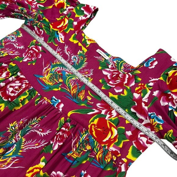 Robin Tomas Floral Tiered Midi Dress Pink Size‎ 18 Tropical Resort Nap Smock - Picture 6 of 9